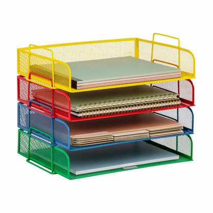 Mind Reader Stackable Paper Tray, Desktop Organizer, File Storage, Office, Metal Mesh, 4 Pcs., Black