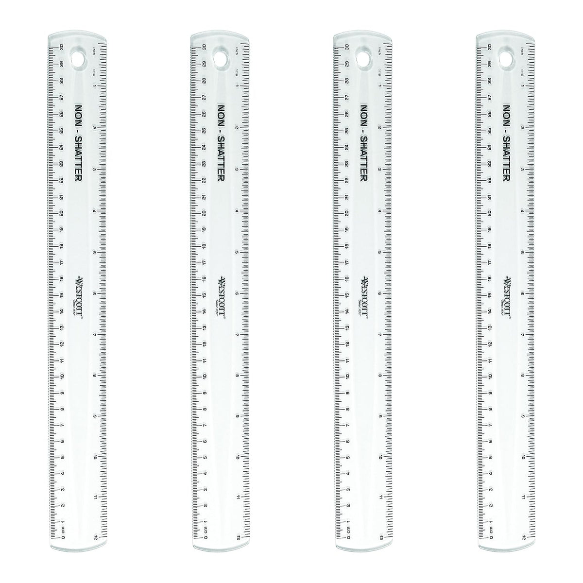 Westcott 12-Inch Flexible Shatterproof Rulers, Flexible Design with Easy-to-Read Markings, for Home, Office, Classroom, Back to School, School Supplies, 4 Pack