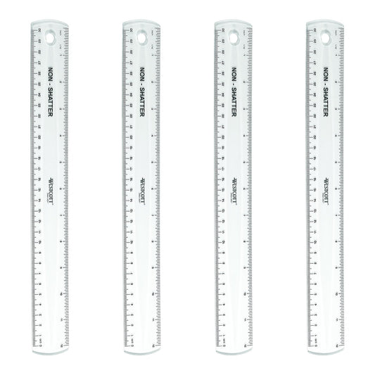 Westcott 12-Inch Flexible Shatterproof Rulers, Flexible Design with Easy-to-Read Markings, for Home, Office, Classroom, Back to School, School Supplies, 4 Pack