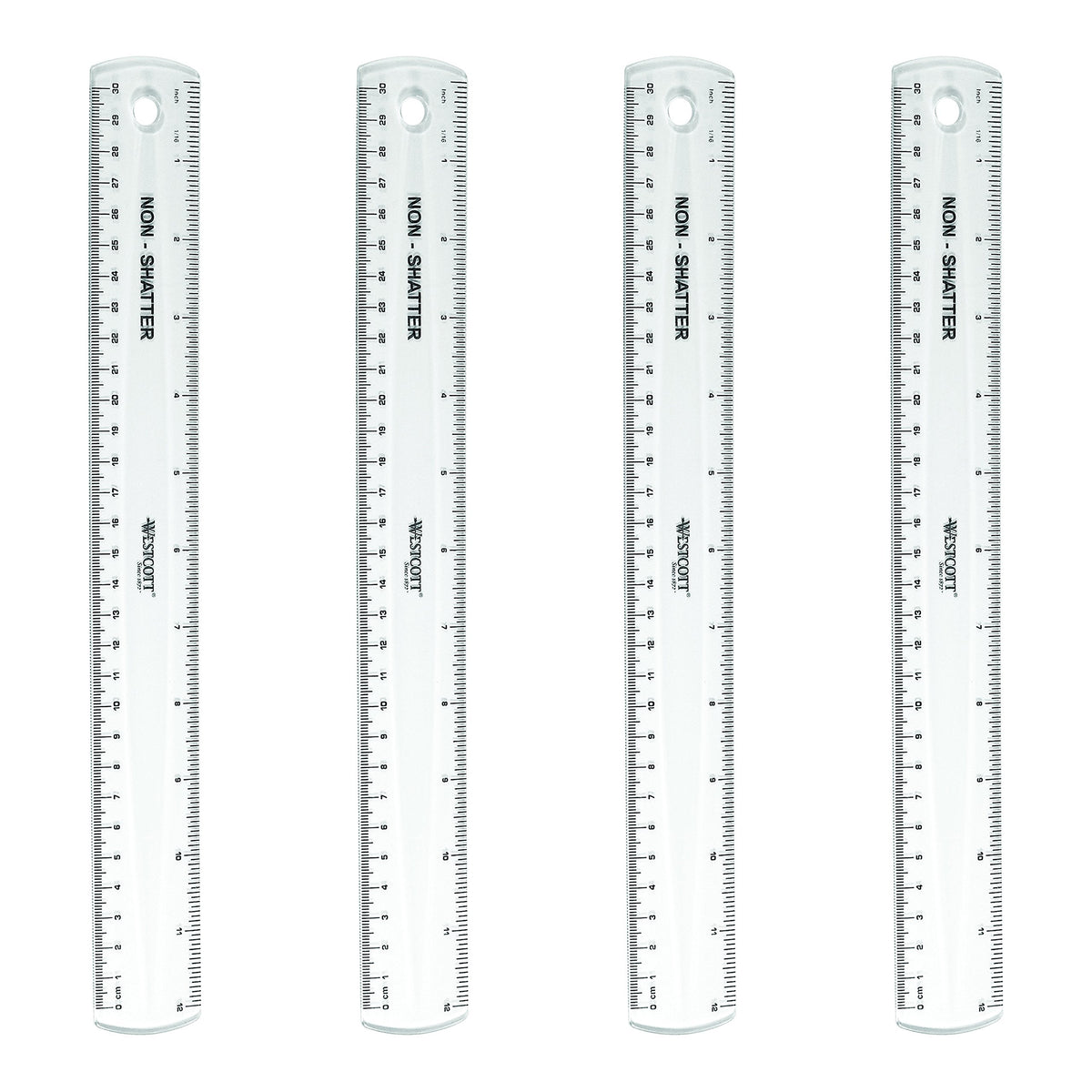 Westcott 12-Inch Flexible Shatterproof Rulers, Flexible Design with Easy-to-Read Markings, for Home, Office, Classroom, Back to School, School Supplies, 4 Pack