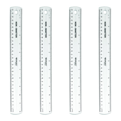 Westcott 12-Inch Flexible Shatterproof Rulers, Flexible Design with Easy-to-Read Markings, for Home, Office, Classroom, Back to School, School Supplies, 4 Pack