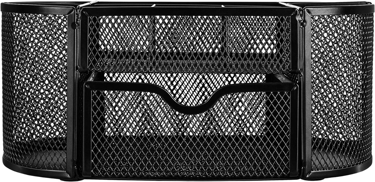 Amazon Basics Mesh Desk Organizer with Pen Holder, Pullout Drawer and Office Caddy Storage, 9.25" x 4.53" x 3.94", Black
