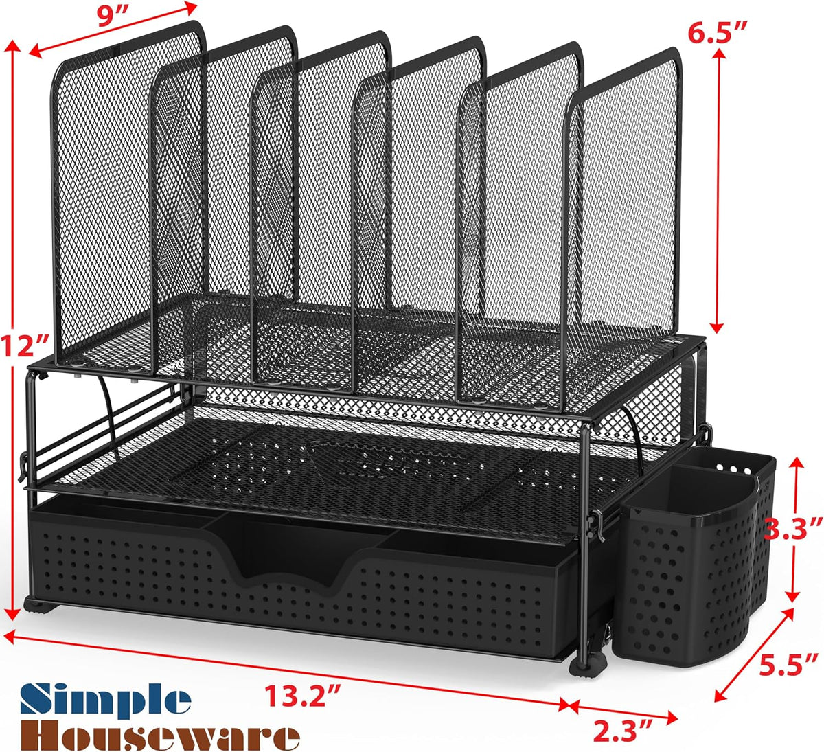 Simple Houseware Desk File Organizer for Office Supplies w/Drawer, Black