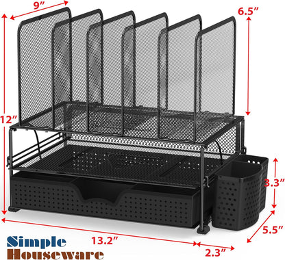 Simple Houseware Desk File Organizer for Office Supplies w/Drawer, Black