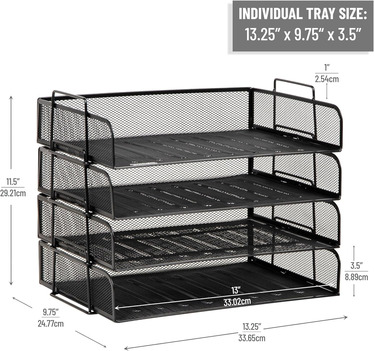 Mind Reader Stackable Paper Tray, Desktop Organizer, File Storage, Office, Metal Mesh, 4 Pcs., Black