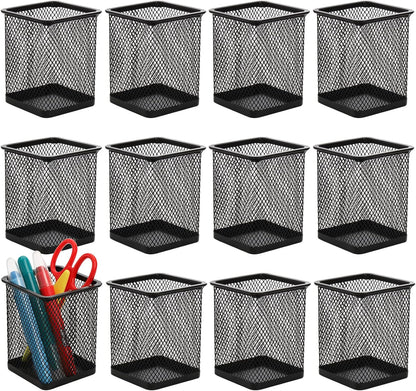 Nicunom 12 Pack Mesh Pen Holder for Desk, Wire Mesh Pencil Cup Holder Metal Pencil Holder Organizer for Office Home School Supplies, Black ﻿