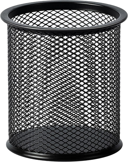 Amazon Basics Wire Mesh Pen Holder, Pencil Cup Desk Organizer for Stationery, Scissors, Office Caddy Storage, 3.7" x 3.3", Black