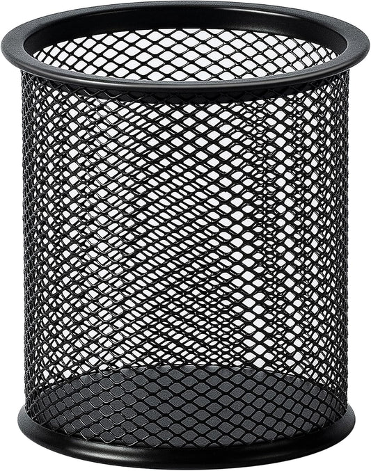 Amazon Basics Wire Mesh Pen Holder, Pencil Cup Desk Organizer for Stationery, Scissors, Office Caddy Storage, 3.7" x 3.3", Black