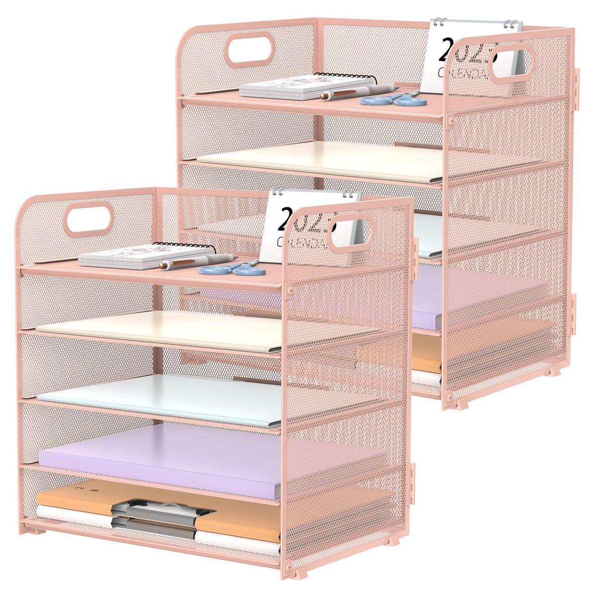 Supeasy 5 Trays Paper Organizer Letter Tray with Handle-Mesh Desk File Holders, Paper Sorter Desk Organizer for Office, Home, Classroom or School