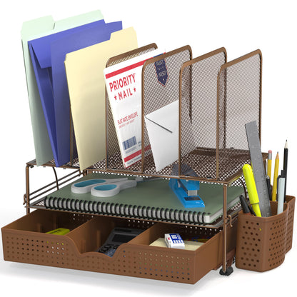 Simple Houseware Desk File Organizer for Office Supplies w/Drawer, Black