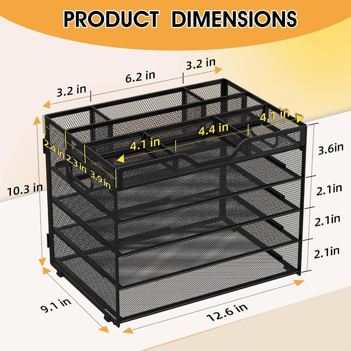 5 Tier Paper Letter Tray Desk Organizer with Pen Holders - Black