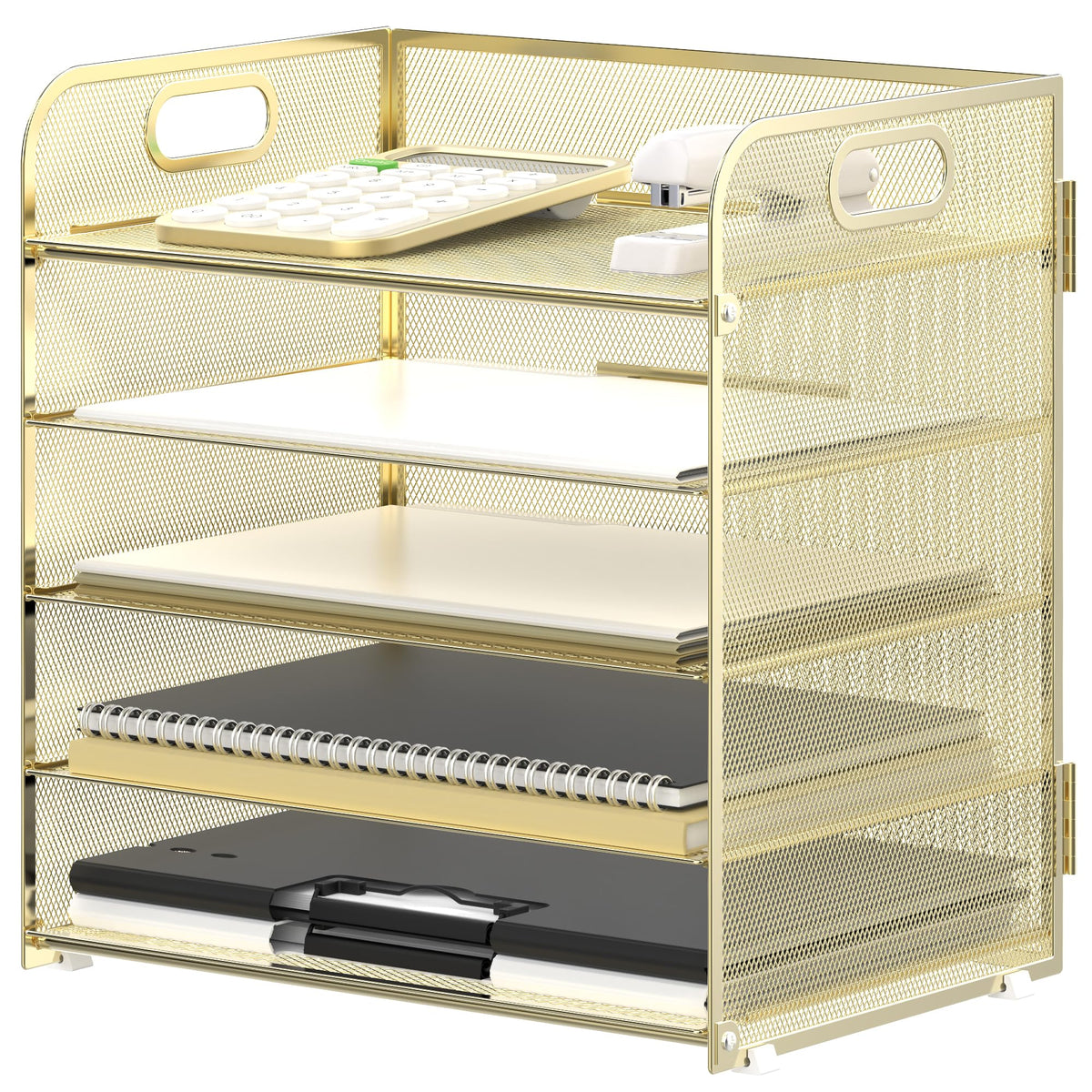 Supeasy 5 Trays Paper Organizer Letter Tray with Handle-Mesh Desk File Holders, Paper Sorter Desk Organizer for Office, Home, Classroom or School