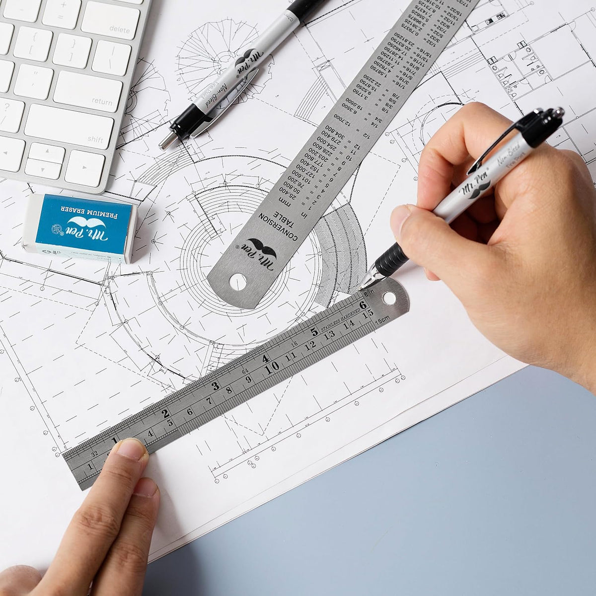 Mr. Pen- Metal Straight Edge Ruler, 2 Pack, 6" and 12", Silver