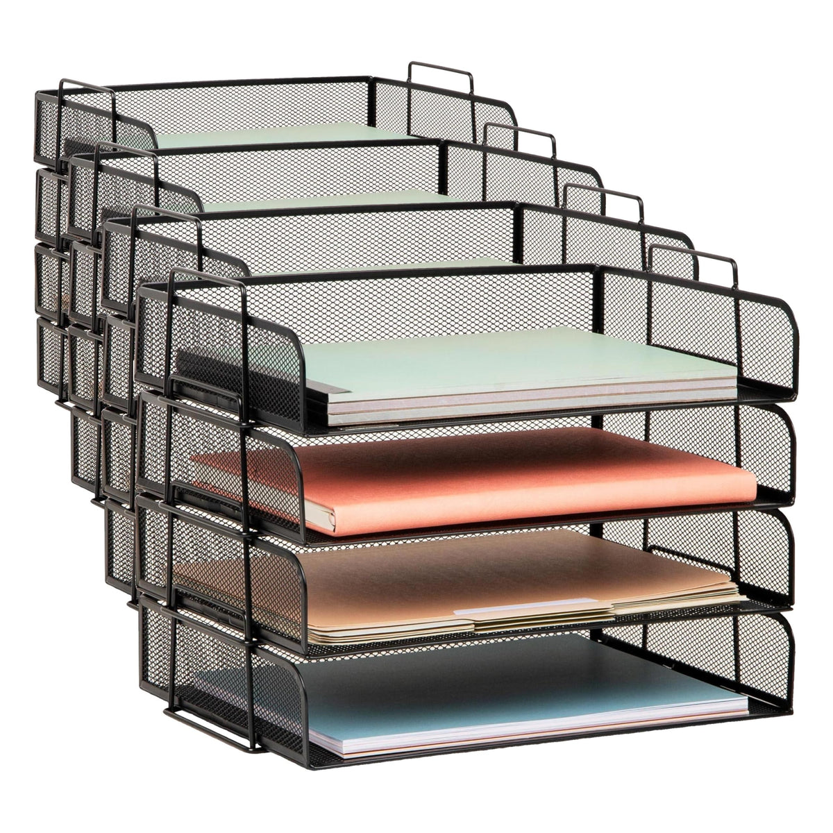 Mind Reader Stackable Paper Tray, Desktop Organizer, File Storage, Office, Metal Mesh, 4 Pcs., Black
