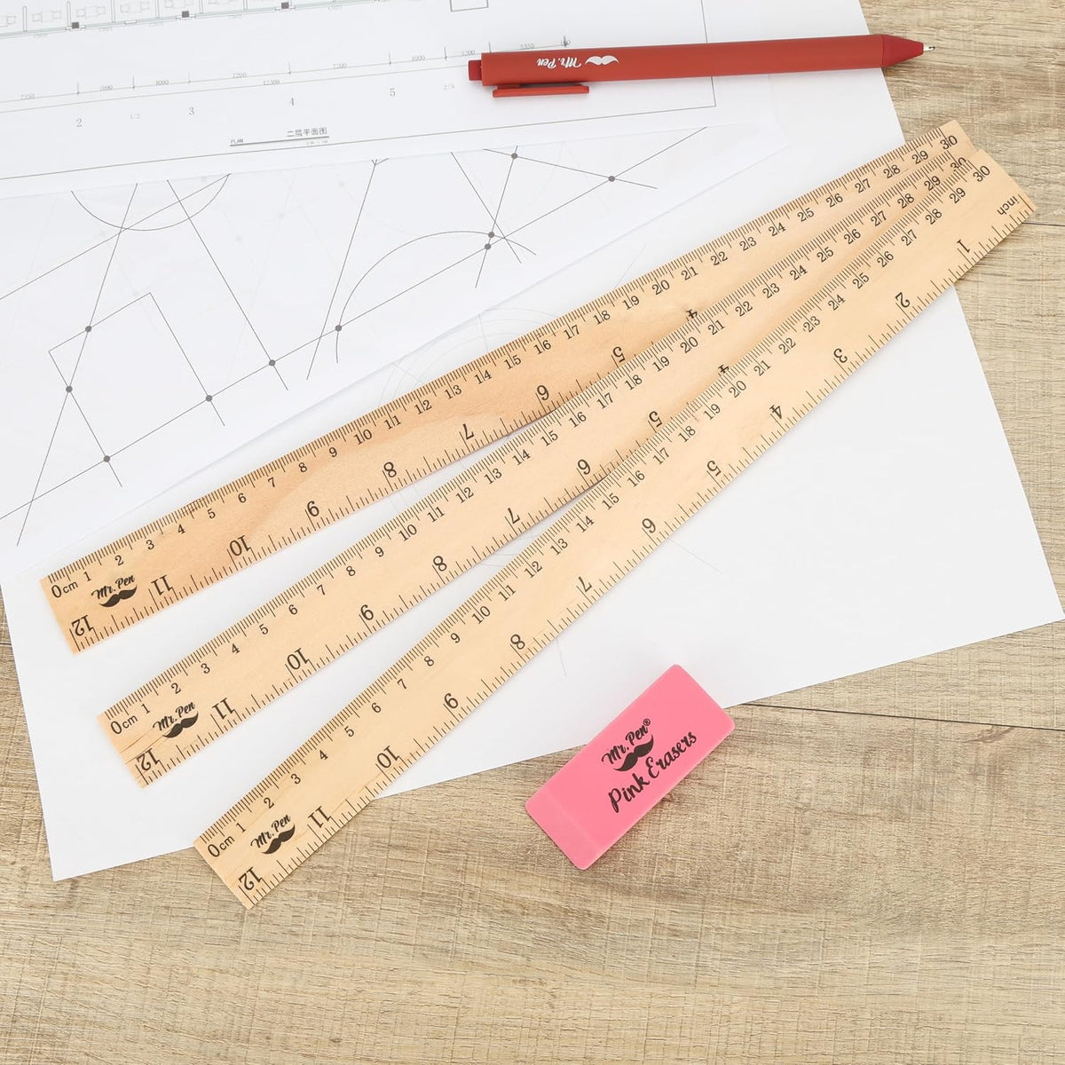 Mr. Pen- Wooden Rulers, 12 Inch, 12 Pack, Inches & Centimeters, Durable Wood Measuring Rulers Bulk for School, Office, Crafting, Drawing, Classroom Supplies & Student Use