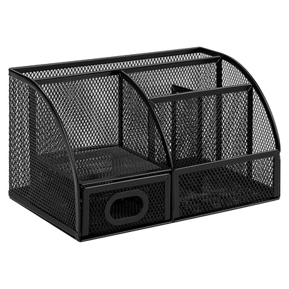 Amazon Basics Mesh Desk Organizer with Pen Holder, Pullout Drawer and Office Caddy Storage, 9.25" x 4.53" x 3.94", Black