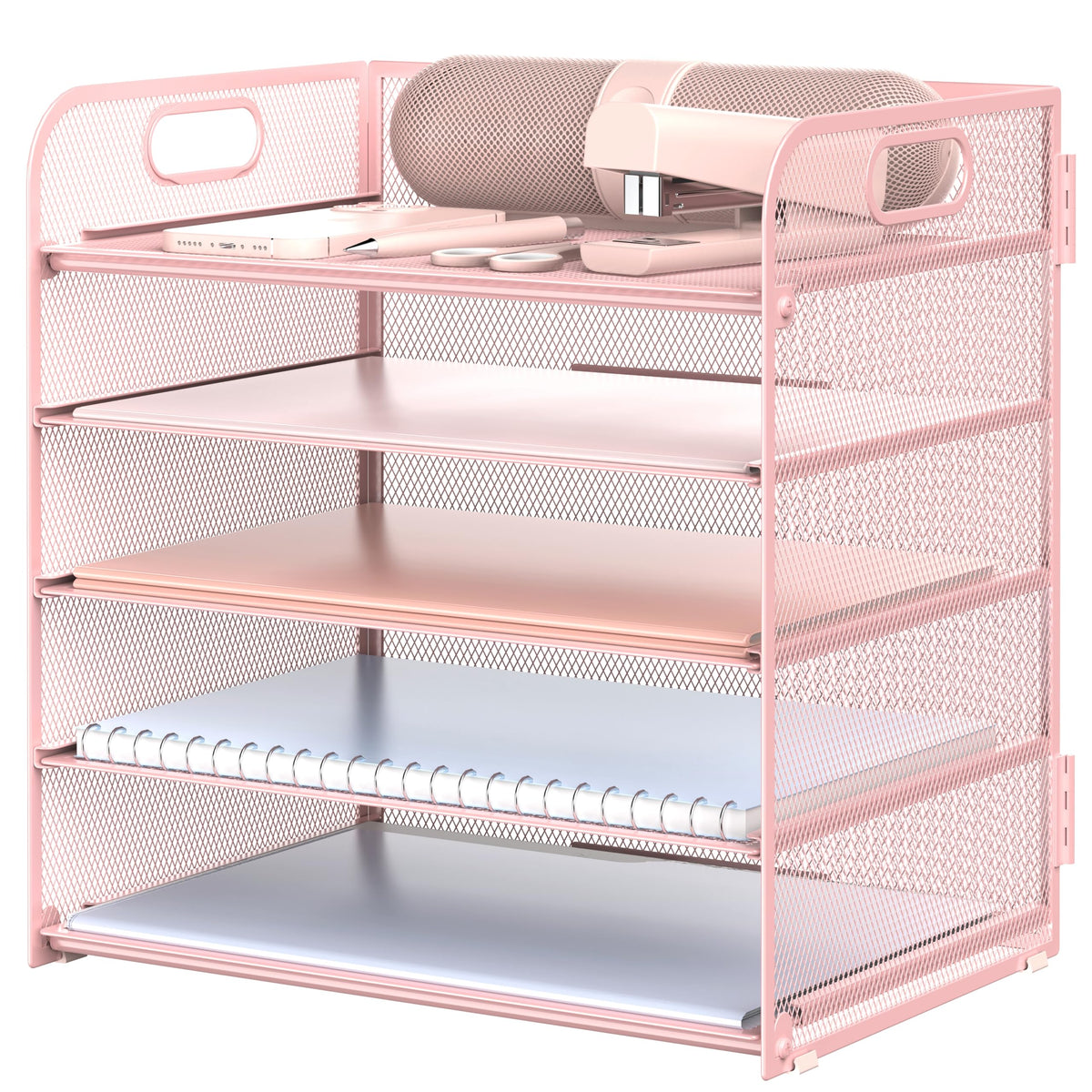 Letter Tray Paper Organizer 5-Tier Desk Organizer File Organizer Paper Holder with Handle, Metal Desktop Document Shelf Tray Office Classroom Organization - Black