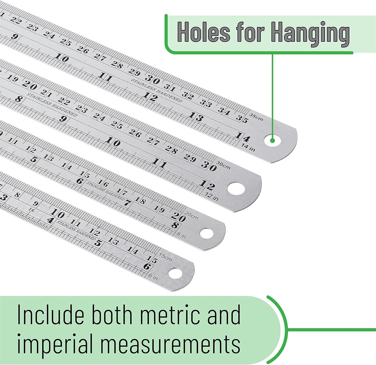 Mr. Pen- Metal Straight Edge Ruler, 4 pcs, 6", 8", 12", 14"