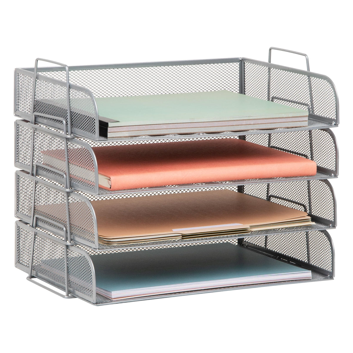 Mind Reader Stackable Paper Tray, Desktop Organizer, File Storage, Office, Metal Mesh, 4 Pcs., Black