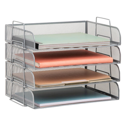 Mind Reader Stackable Paper Tray, Desktop Organizer, File Storage, Office, Metal Mesh, 4 Pcs., Black
