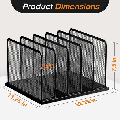 Kuntine.B Desk File Organizer Upright Mesh Desktop Organizer File Sorter Office Organization File Holder for Home, Office & Classroom (Black, 1 Pack 5-Section)