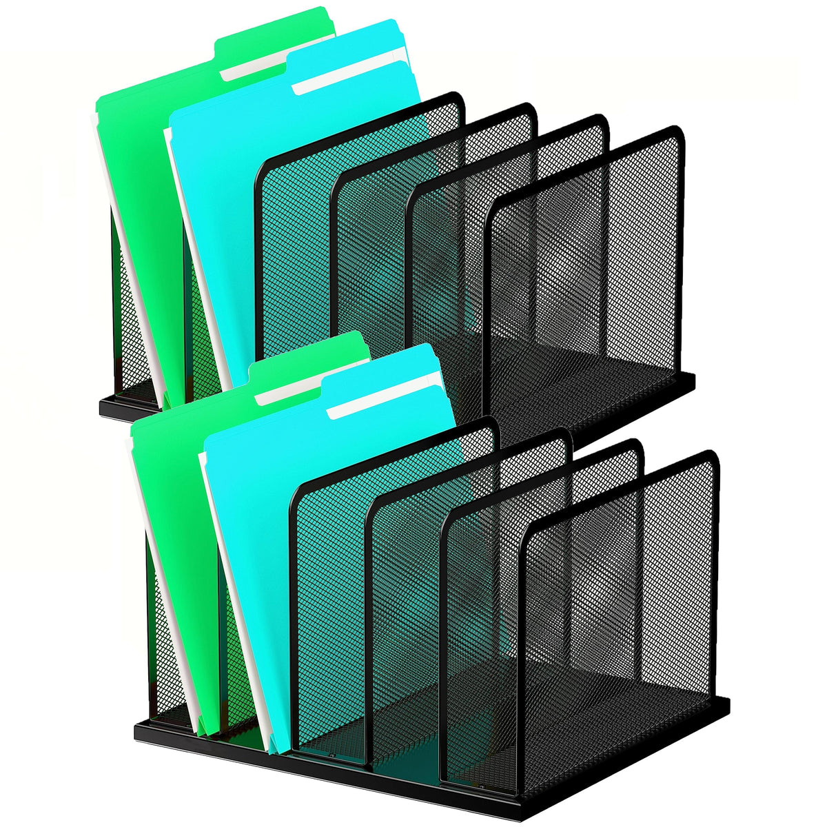 Kuntine.B Desk File Organizer Upright Mesh Desktop Organizer File Sorter Office Organization File Holder for Home, Office & Classroom (Black, 1 Pack 5-Section)