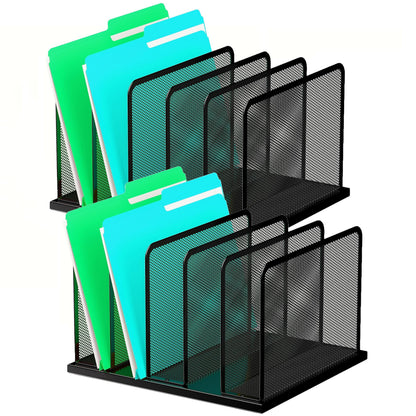 Kuntine.B Desk File Organizer Upright Mesh Desktop Organizer File Sorter Office Organization File Holder for Home, Office & Classroom (Black, 1 Pack 5-Section)