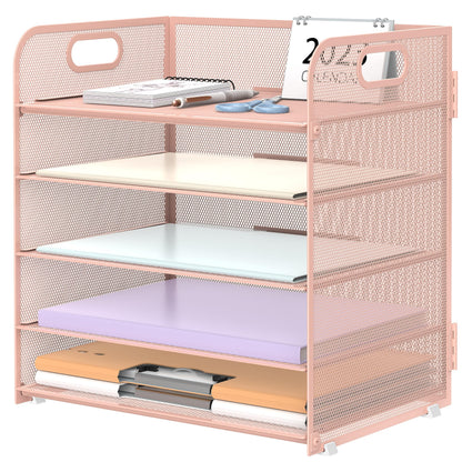 Supeasy 5 Trays Paper Organizer Letter Tray with Handle-Mesh Desk File Holders, Paper Sorter Desk Organizer for Office, Home, Classroom or School